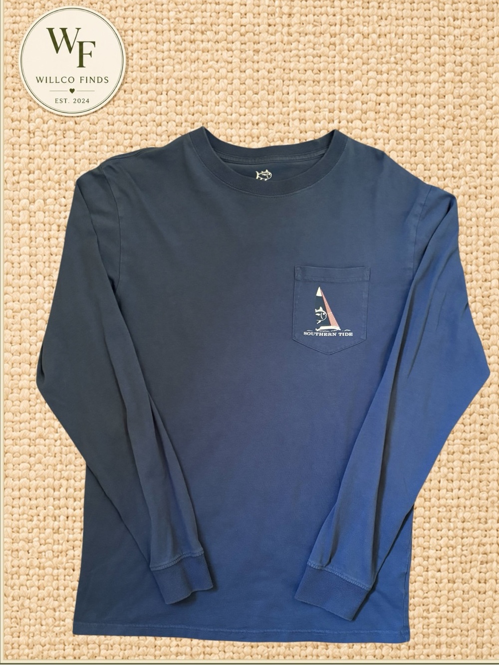 Southern Tide Navy Pocket Tee with Sailfish Sail Graphic